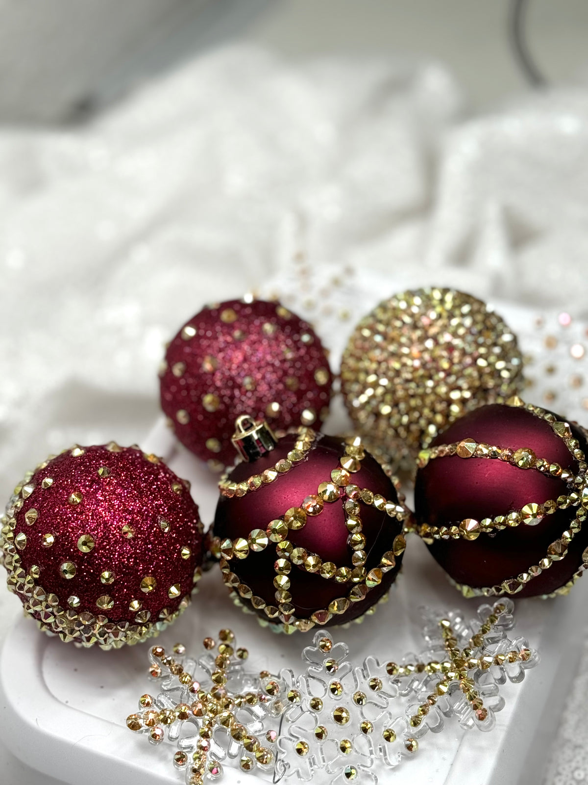 Deep Red and Gold 12 Piece Ornament Set