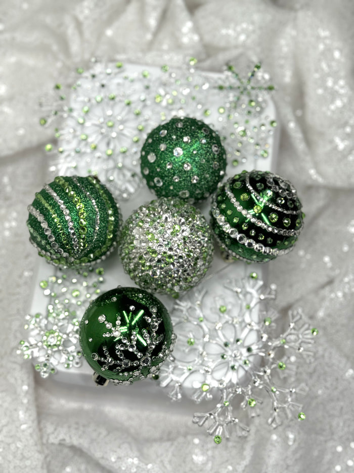Green and Silver 12 Piece Ornament Set