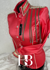 LEVEL UP Hot Coral, Taupe & Cream Stretch Taffeta Day Shirt