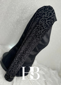 GLITZY BREEZY Black Taffeta Day Shirt with Leopard Sleeve