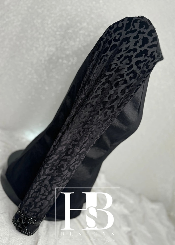 GLITZY BREEZY Black Taffeta Day Shirt with Leopard Sleeve