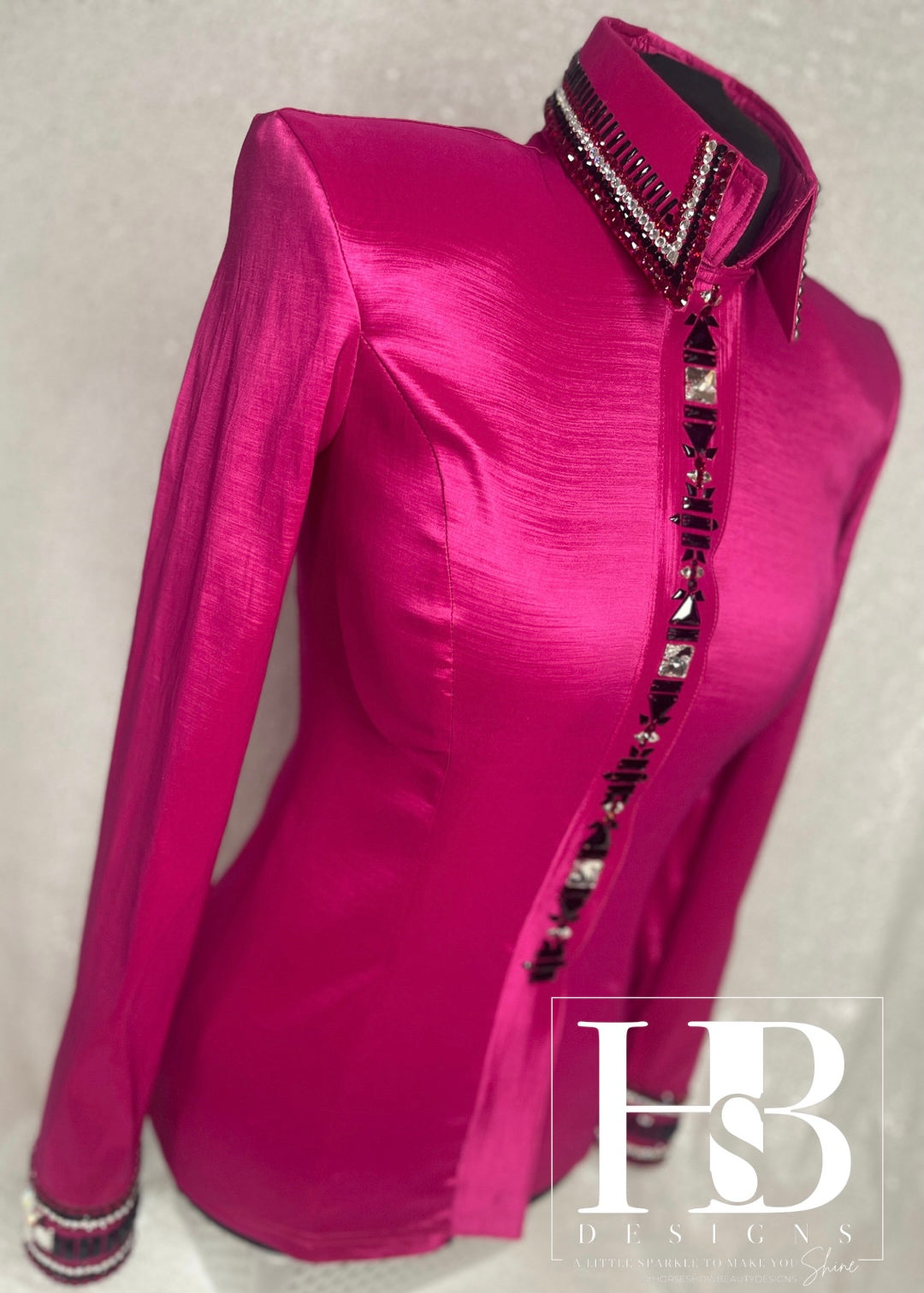 GLITZY Hot Raspberry & Black Stretch Taffeta Day Shirt