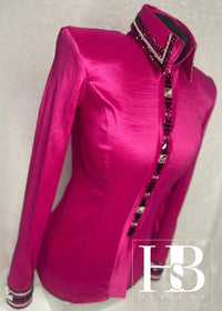 GLITZY Hot Raspberry & Black Stretch Taffeta Day Shirt