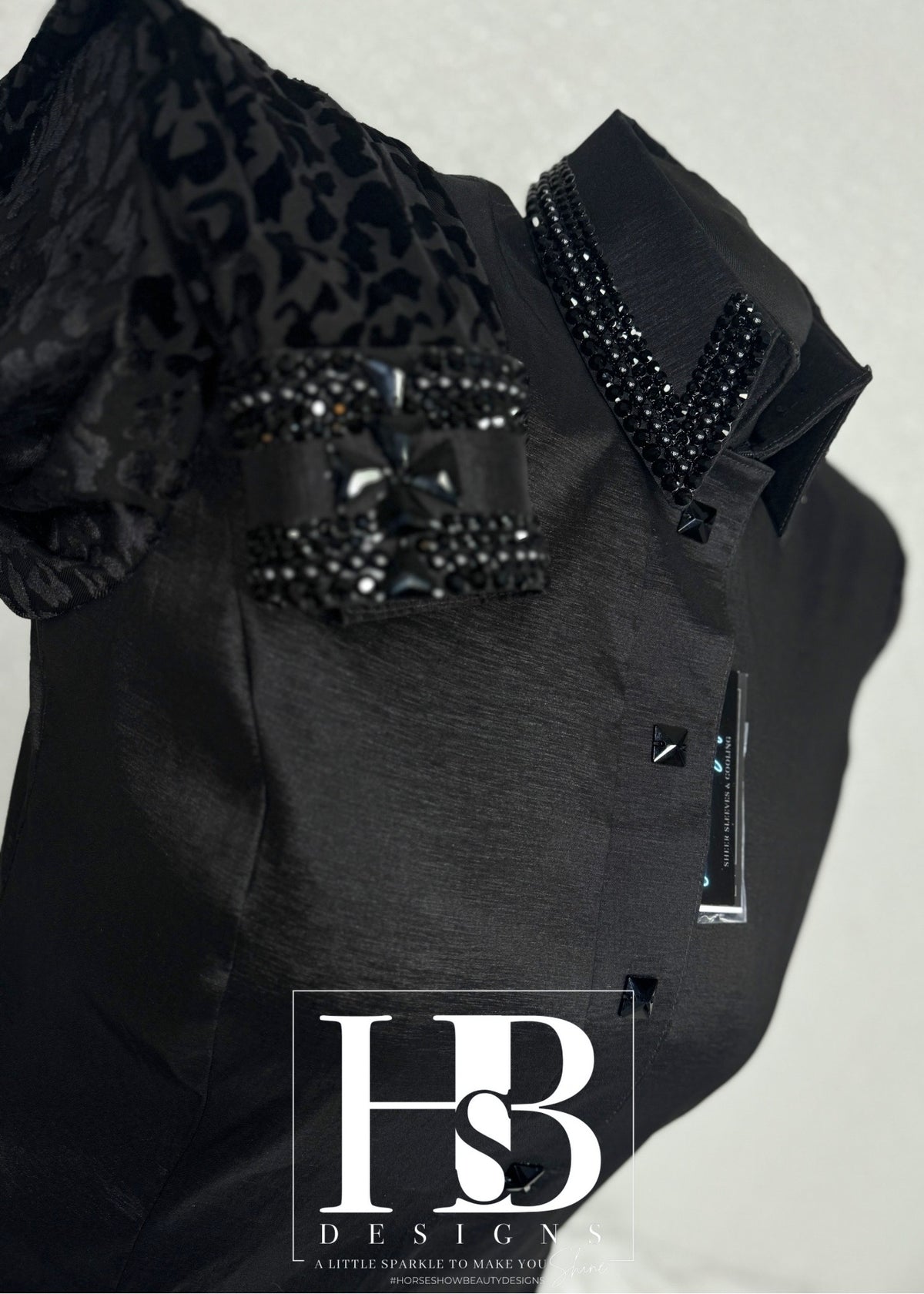 GLITZY BREEZY Black Taffeta Day Shirt with Leopard Sleeve