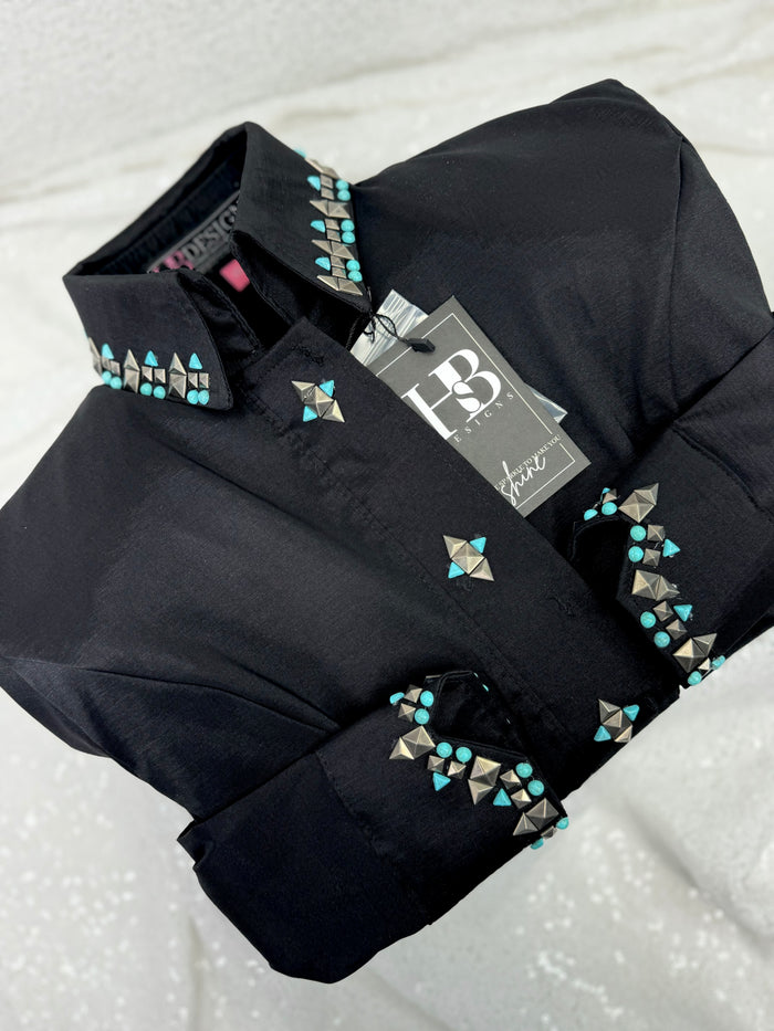 SIMPLY SOUTHWESTERN Black, Copper and Turquoise Stretch Taffeta Day Shirt