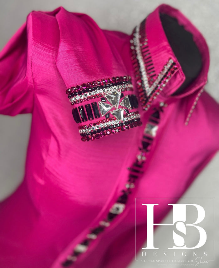 GLITZY Hot Raspberry & Black Stretch Taffeta Day Shirt