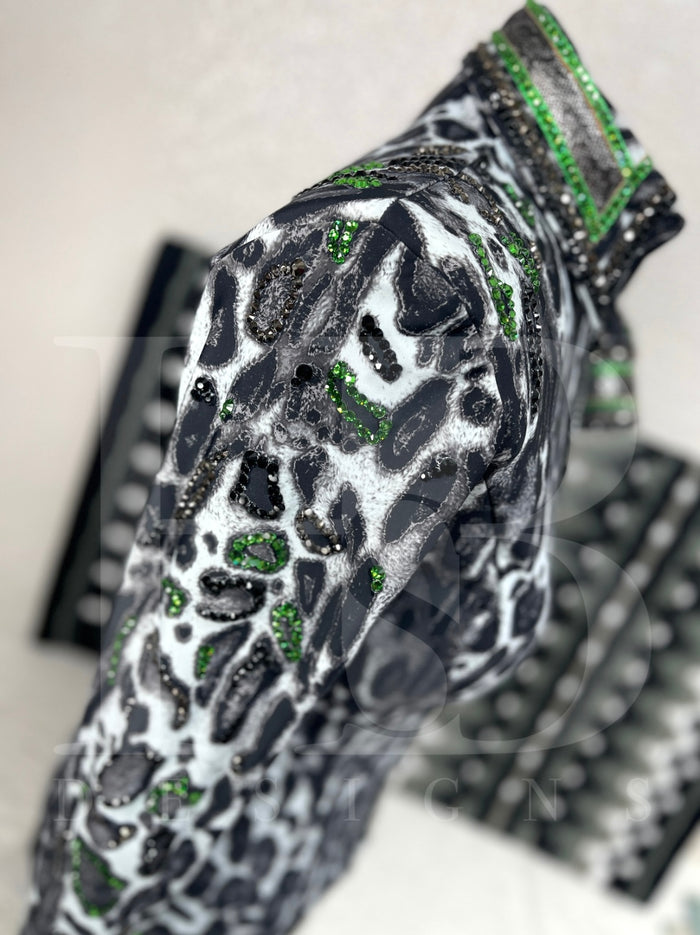 GLAM  Green Leopard Stretch Spandex Day Shirt