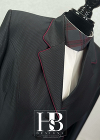 TAILORED Black Pique w/ Burgundy Accents Hunt Coat #1002