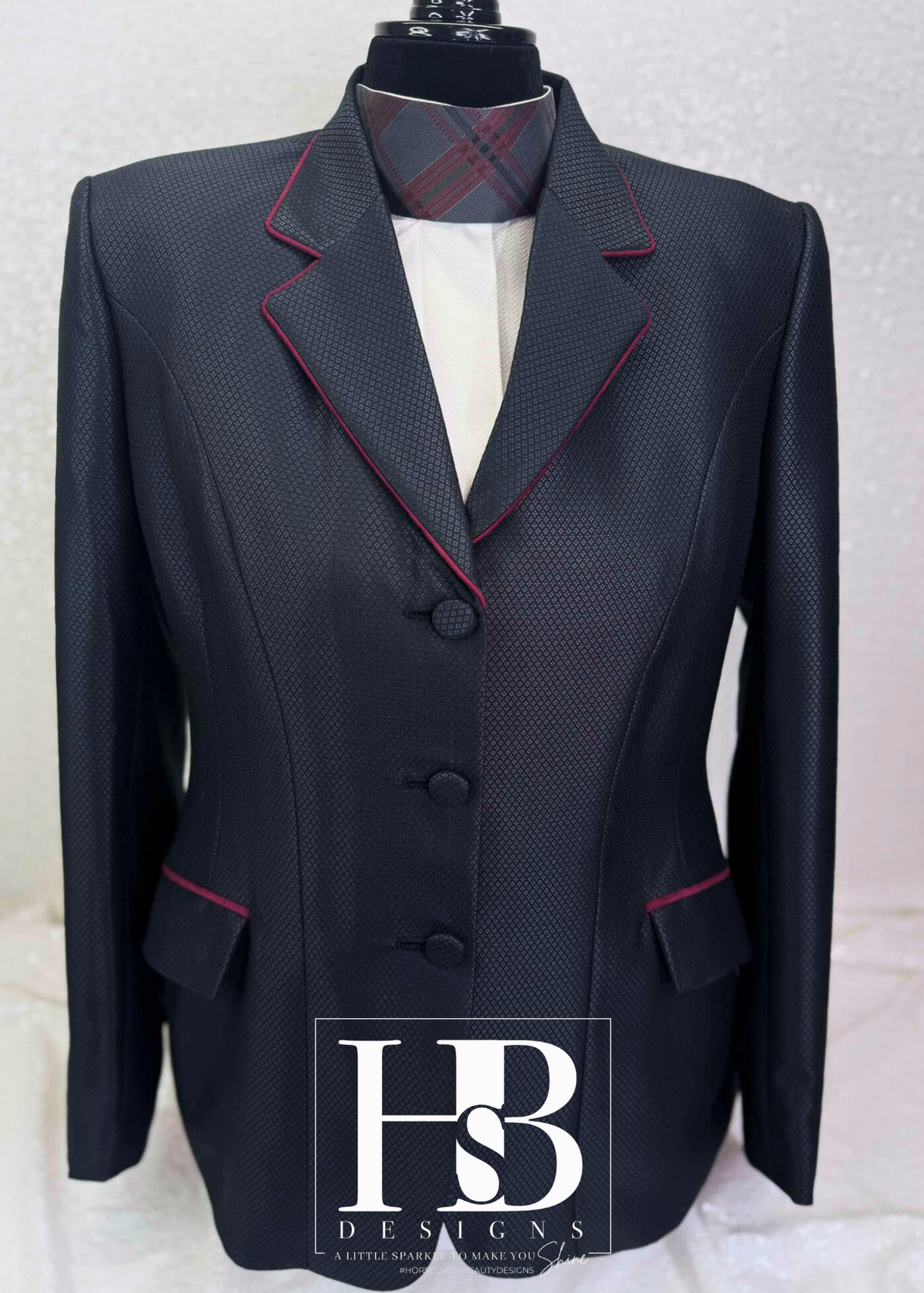 TAILORED Black Pique w/ Burgundy Accents Hunt Coat #1002