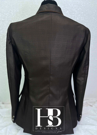 TAILORED Chocolate Plaid Sheen w/ Copper Accents Hunt Coat #1011