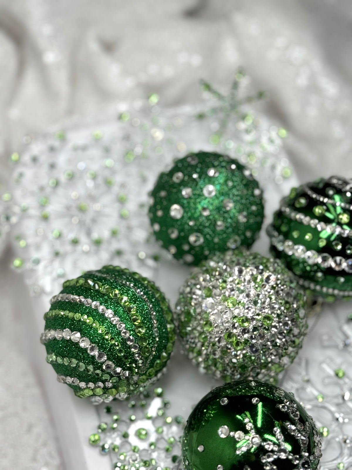 Green and Silver 12 Piece Ornament Set