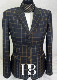 TAILORED Deep Navy and Copper Plaid w/ Black and Copper Accents Hunt Coat #1008
