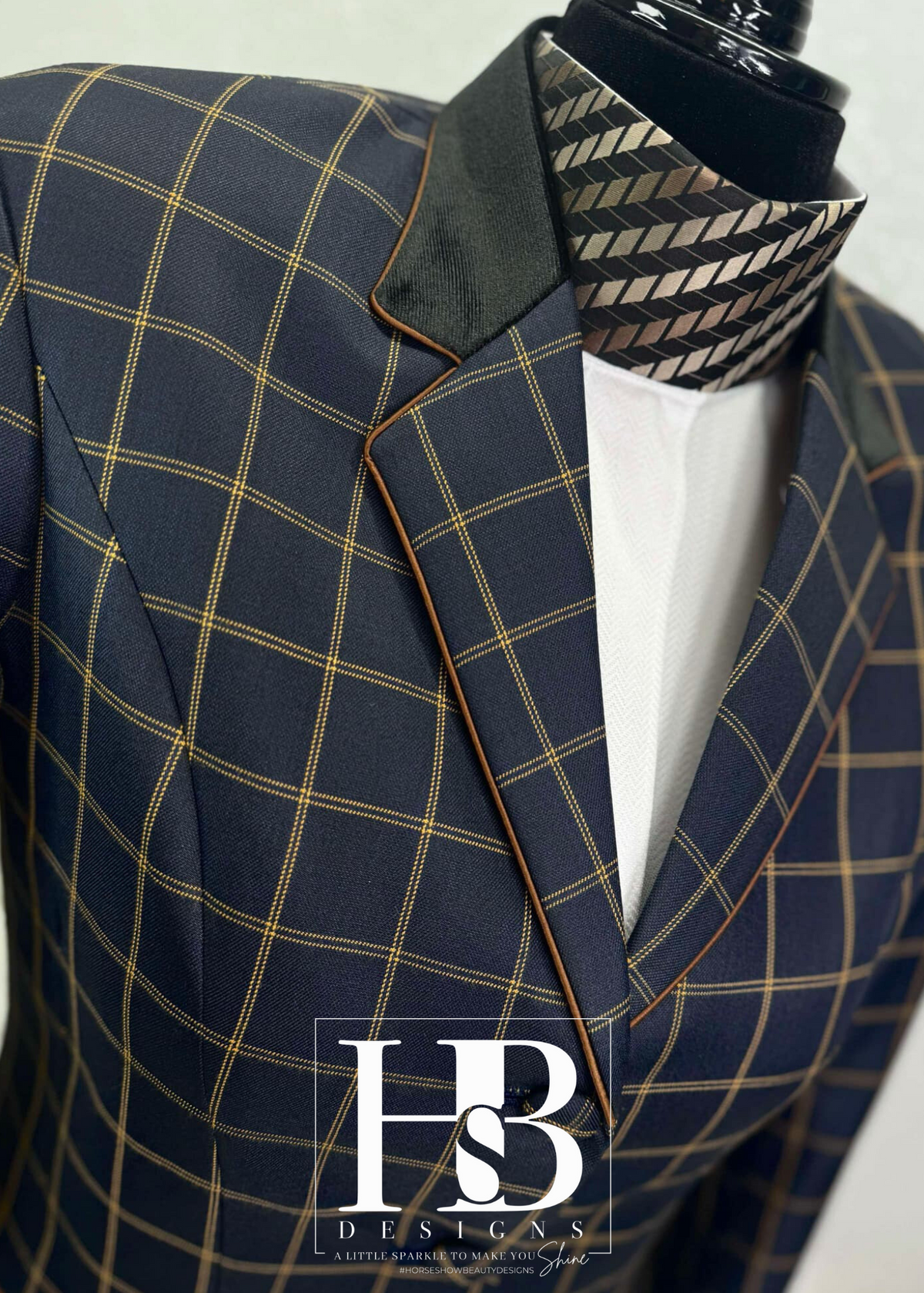 TAILORED Deep Navy and Copper Plaid w/ Black and Copper Accents Hunt Coat #1008