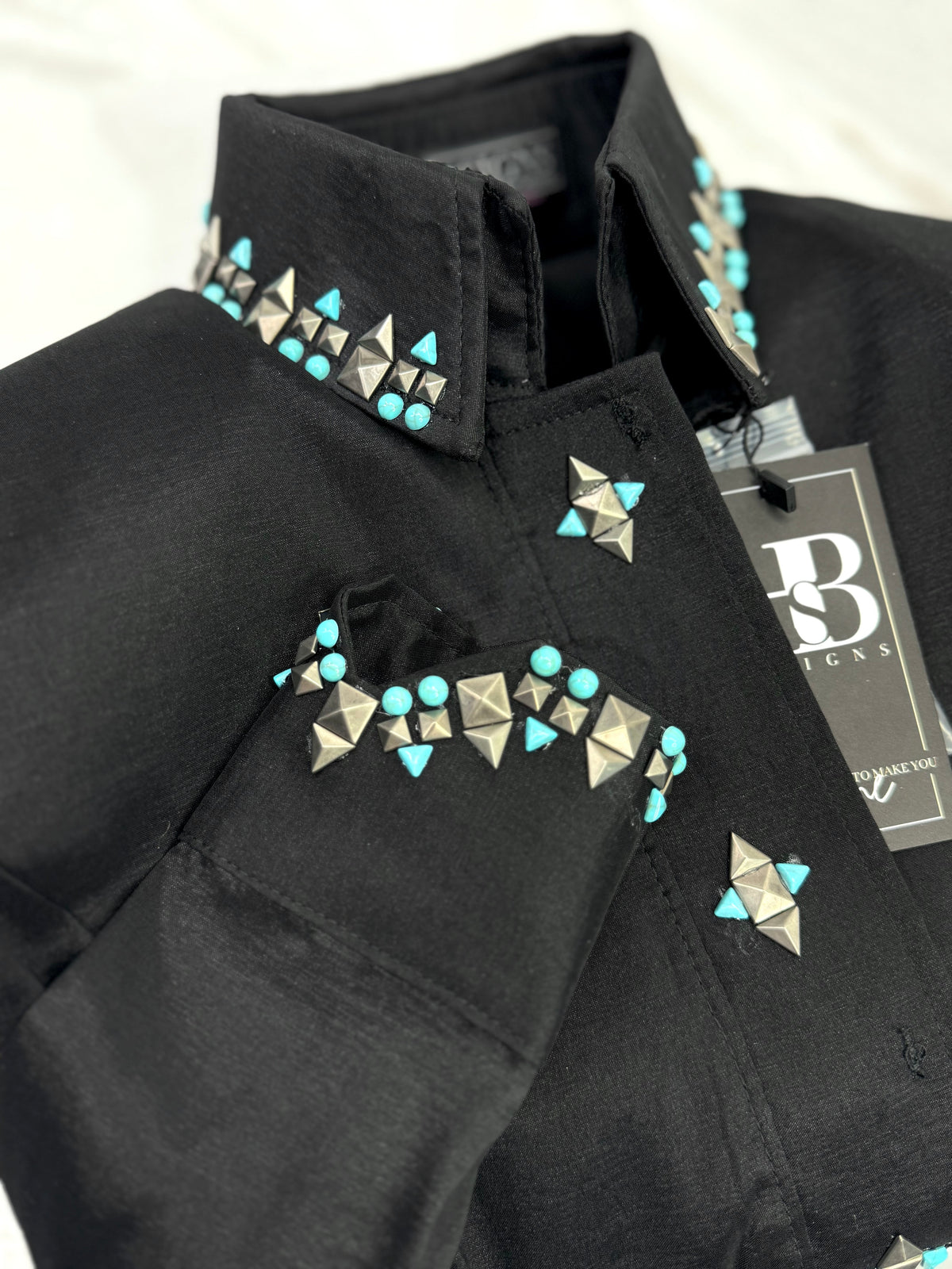 SIMPLY SOUTHWESTERN Black, Copper and Turquoise Stretch Taffeta Day Shirt