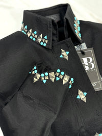 SIMPLY SOUTHWESTERN Black, Copper and Turquoise Stretch Taffeta Day Shirt