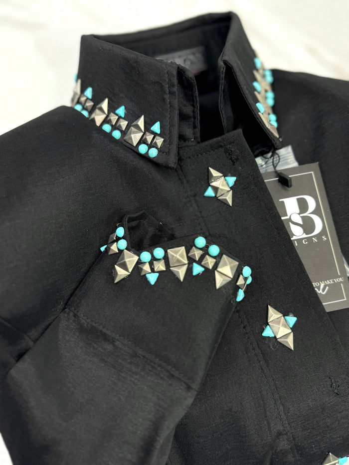 SIMPLY SOUTHWESTERN Black, Copper and Turquoise Stretch Taffeta Day Shirt