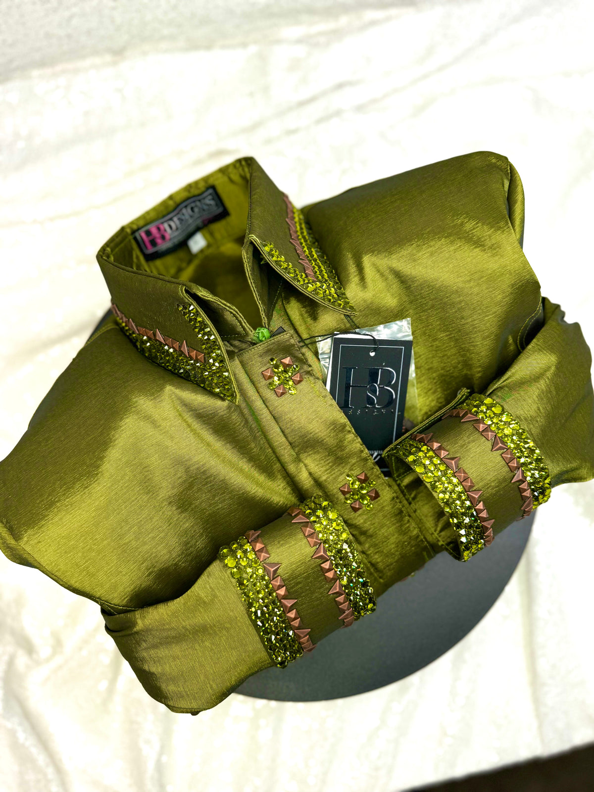 GLITZY Bright Olive Green Stretch Taffeta Day Shirt