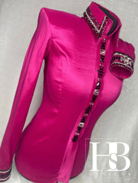 GLITZY Hot Raspberry & Black Stretch Taffeta Day Shirt