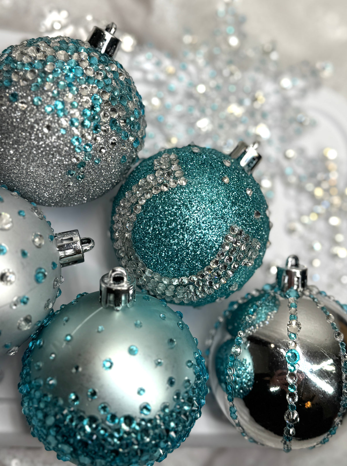 Ice Blue & Silver 12 Piece Ornament Set 1