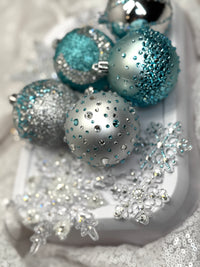 Ice Blue & Silver 12 Piece Ornament Set 1