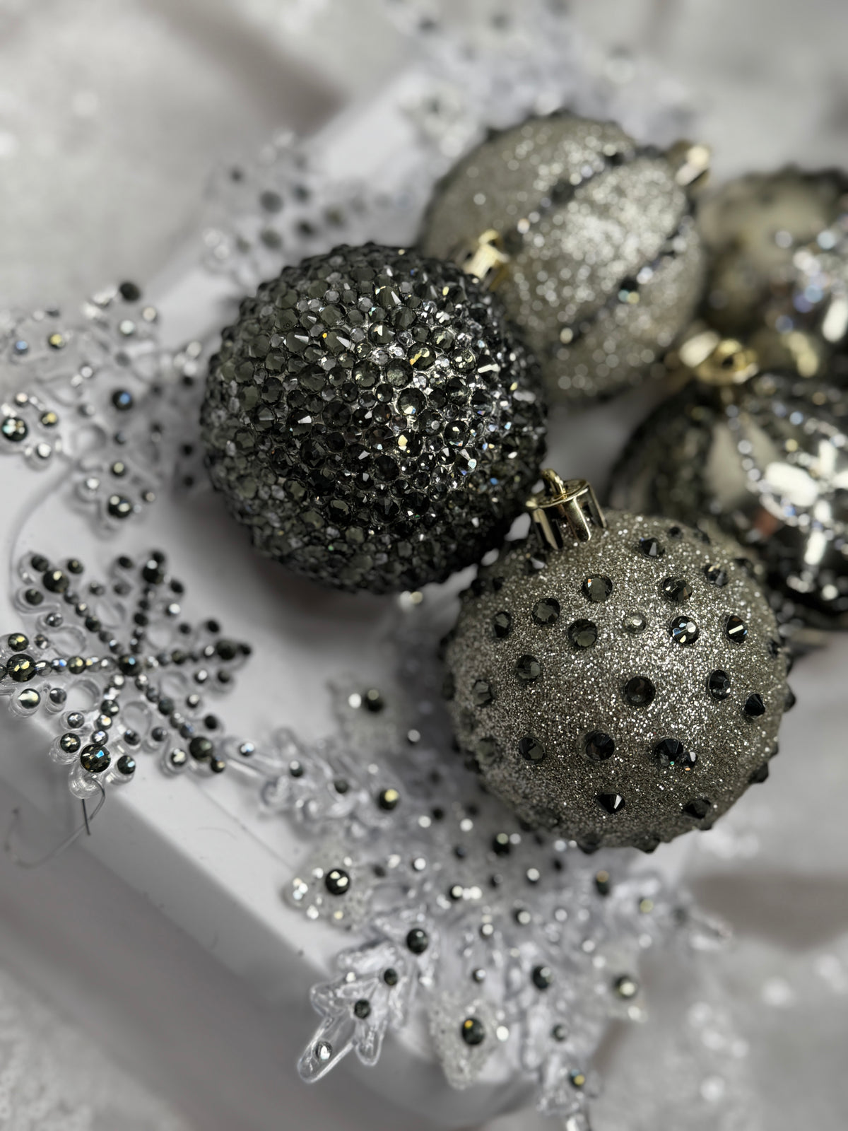 Champagne Gold & Pewter 12 Piece Ornament Set