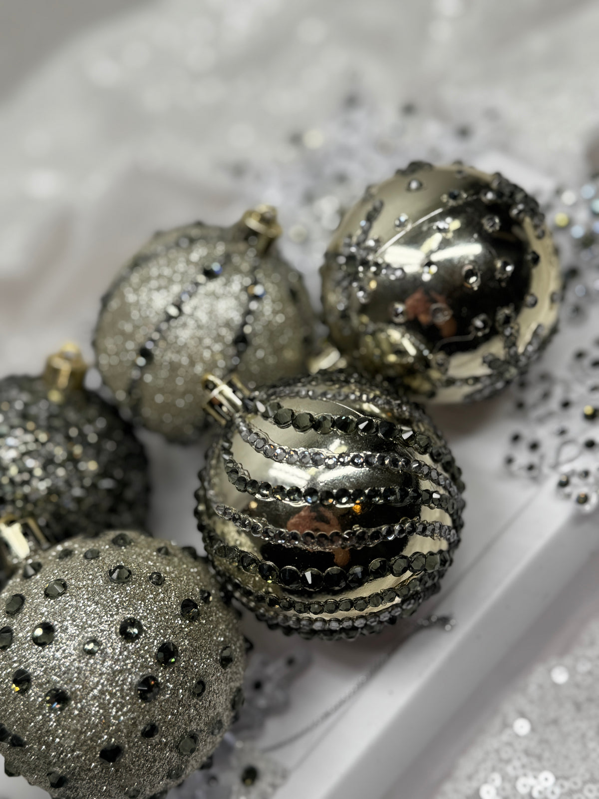 Champagne Gold & Pewter 12 Piece Ornament Set