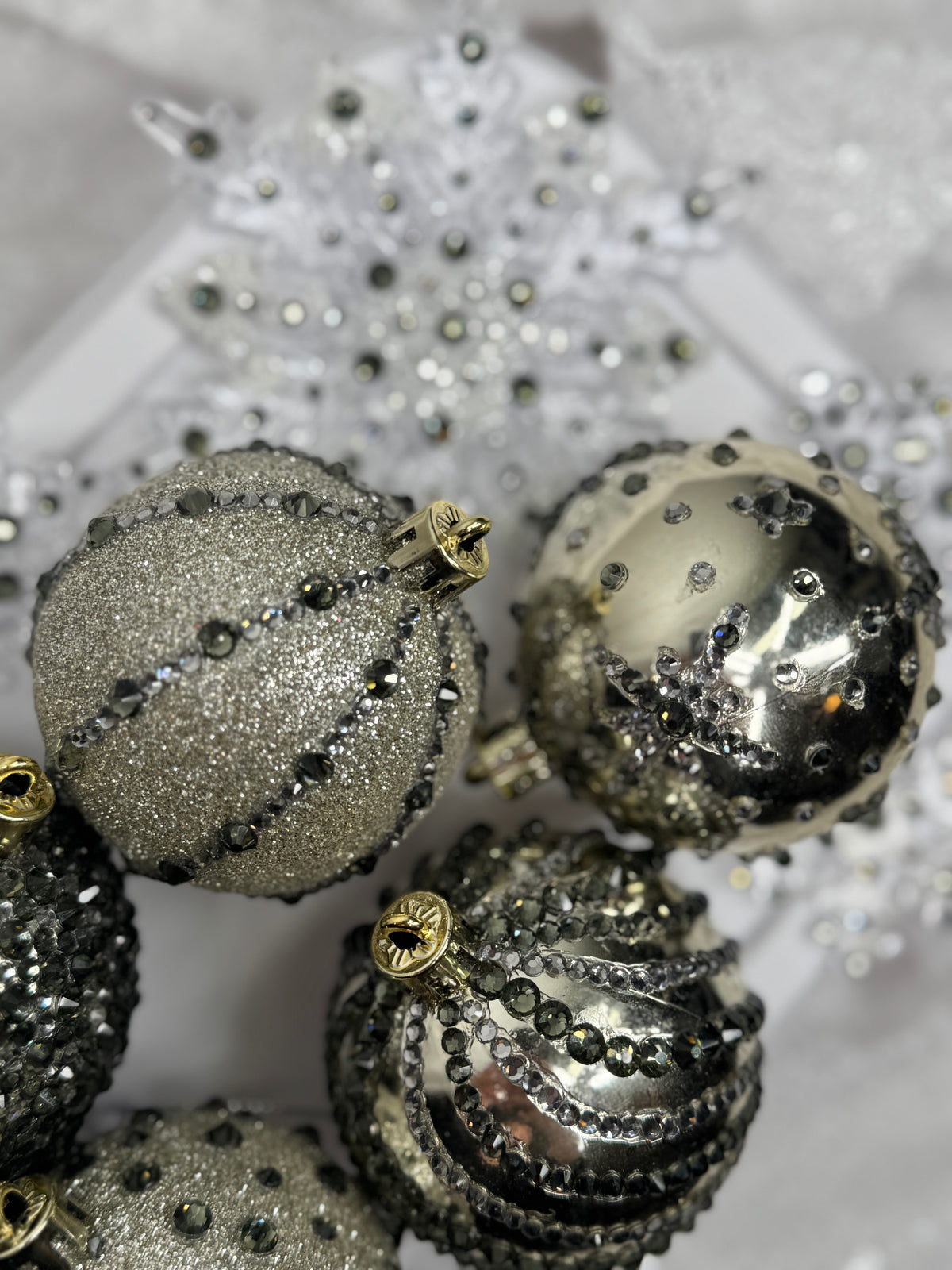 Champagne Gold & Pewter 12 Piece Ornament Set