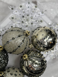 Champagne Gold & Pewter 12 Piece Ornament Set
