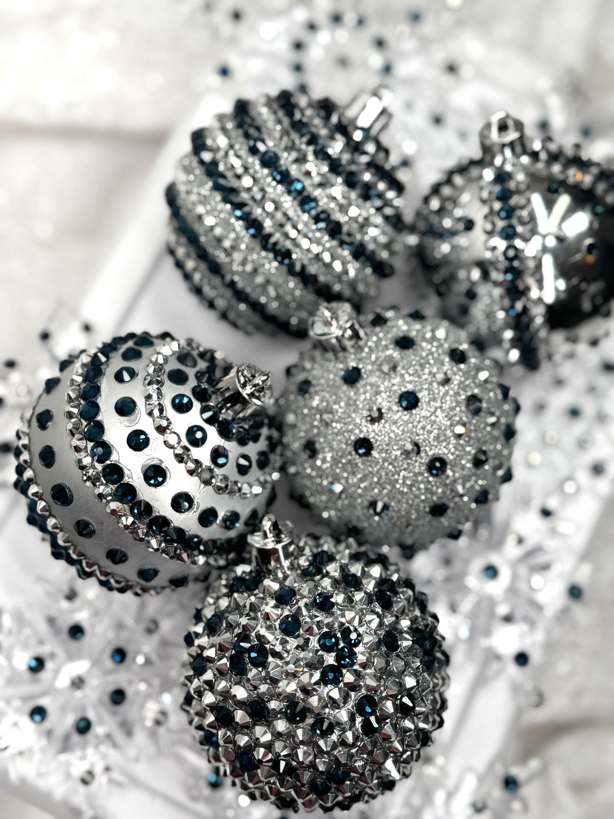 Silver and Navy 12 Piece Ornament Set