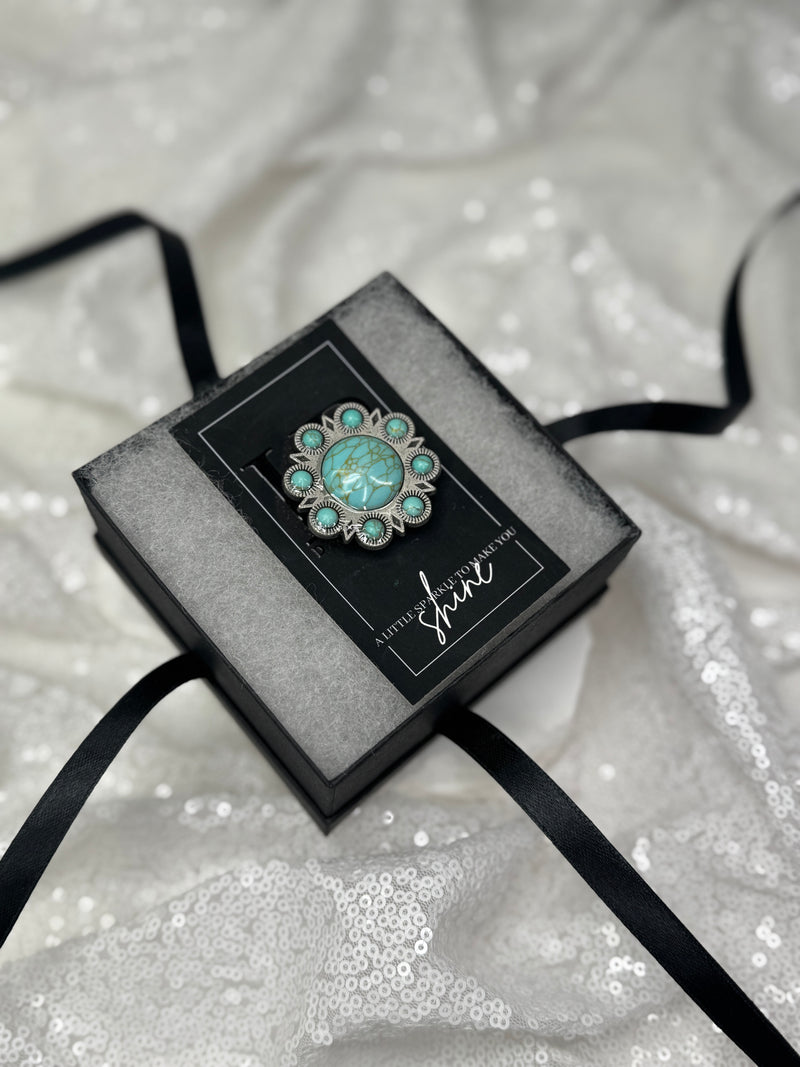Turquoise and Silver Concho Necktie Magnet 1049