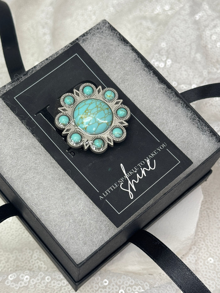 Turquoise and Silver Concho Necktie Magnet 1049