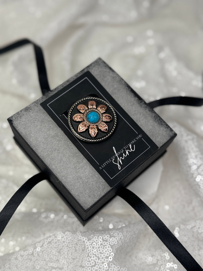 Copper & Turquoise Flower Necktie Magnet 1040