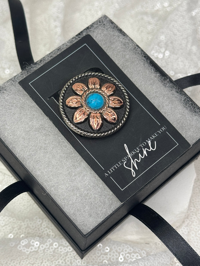 Copper & Turquoise Flower Necktie Magnet 1040