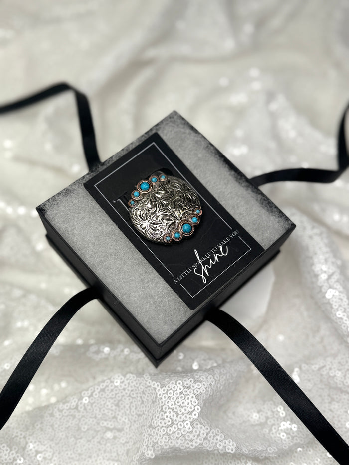 Silver Circle w/ Turquoise Dots Necktie Magnet 1041