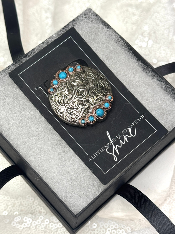 Silver Circle w/ Turquoise Dots Necktie Magnet 1041
