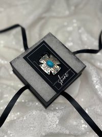 Silver Southwestern Cross w/ Turquoise Necktie Magnet 1042