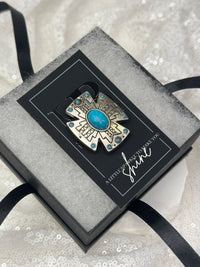 Silver Southwestern Cross w/ Turquoise Necktie Magnet 1042