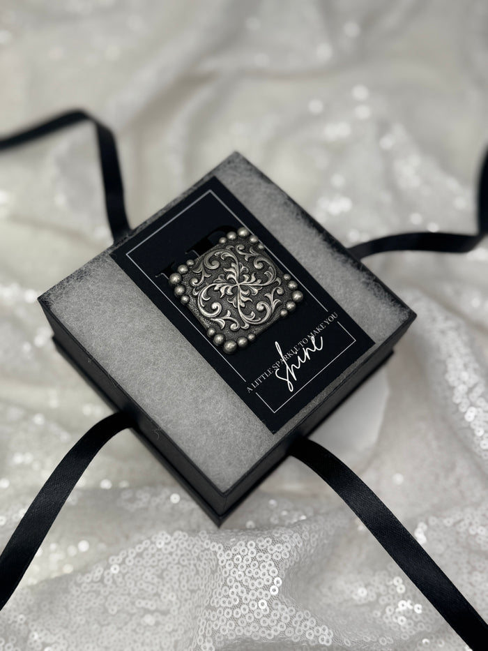 Blackened Gunmetal Square Concho Necktie Magnet 1045