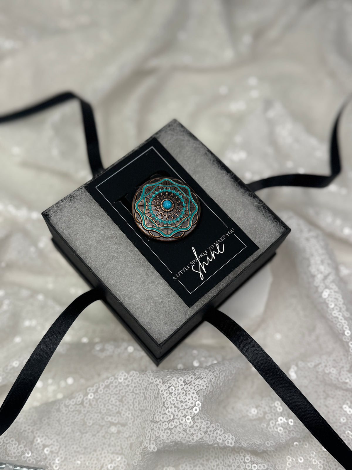 Antique Copper and Turquoise Aztec Circle Concho Necktie Magnet 1046