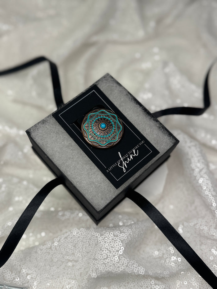 Antique Copper and Turquoise Aztec Circle Concho Necktie Magnet 1046