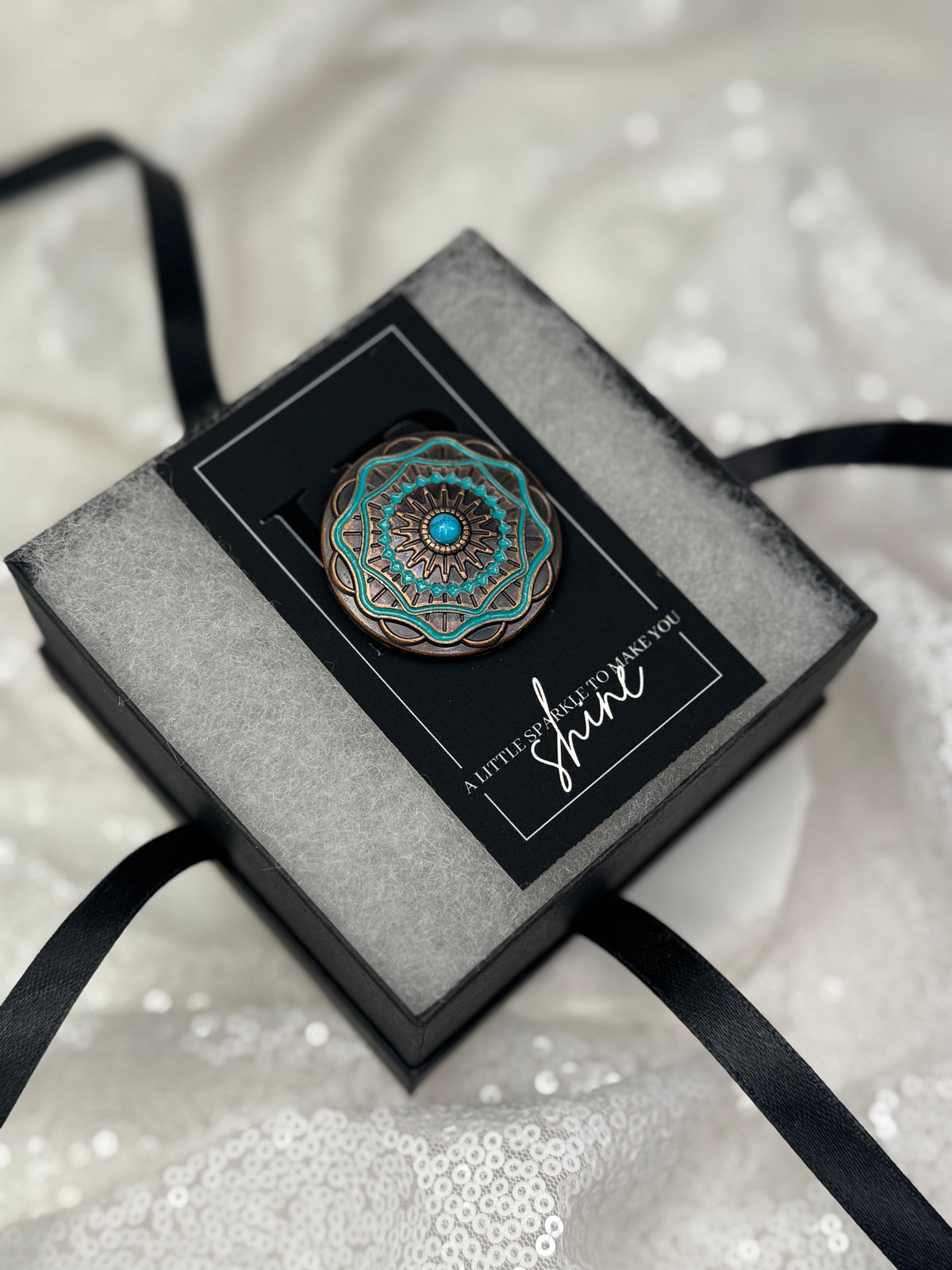 Antique Copper and Turquoise Aztec Circle Concho Necktie Magnet 1046