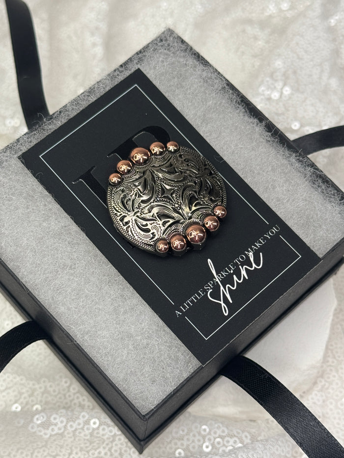 Silver Circle Concho w/ Copper Dots Necktie Magnet 1047