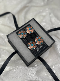 Copper & Turquoise Feathered Concho Number Magnets 1057