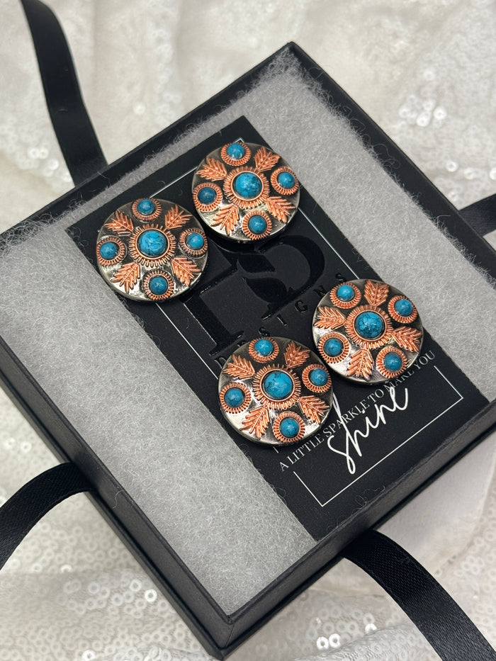 Copper & Turquoise Feathered Concho Number Magnets 1057
