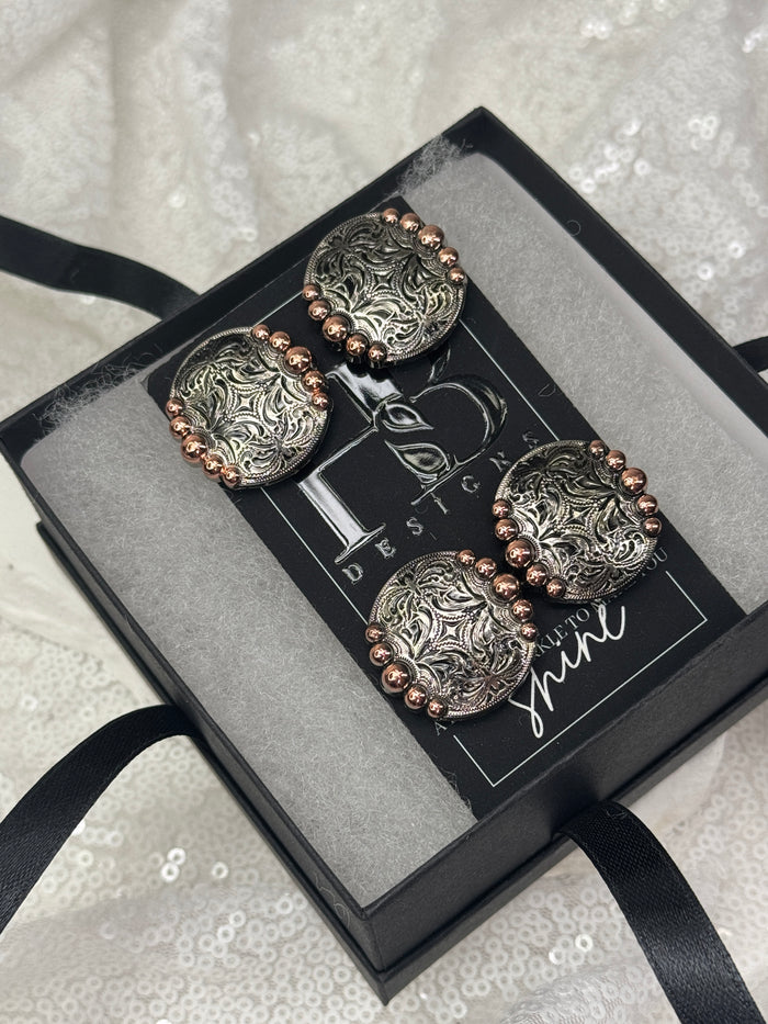 Antique Silver Circle w/ Copper Dots Concho Number Magnets 1059