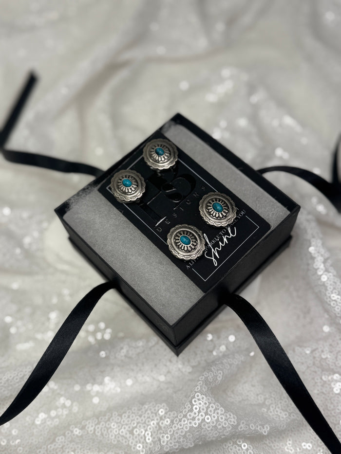 Antique Silver Oval w/ Turquoise Concho Number Magnets 1052