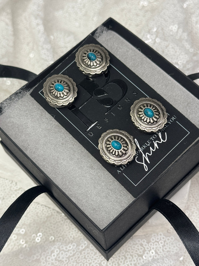 Antique Silver Oval w/ Turquoise Concho Number Magnets 1052