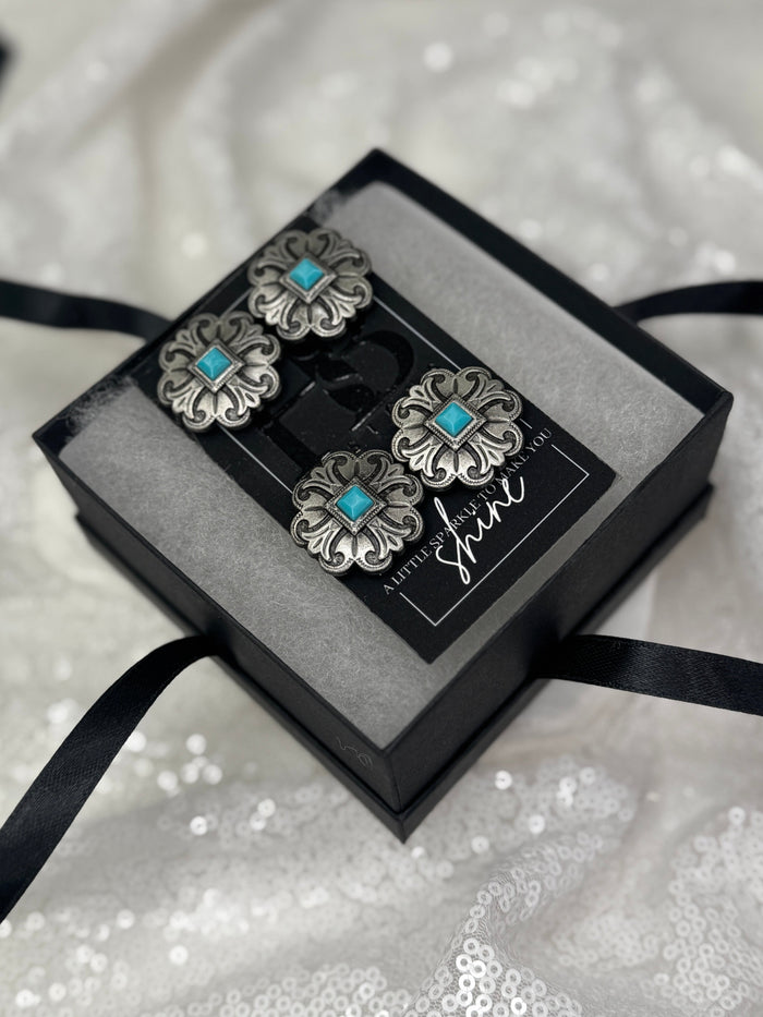 Antique Silver & Turquoise Floral Cross Concho Number Magnets 1039