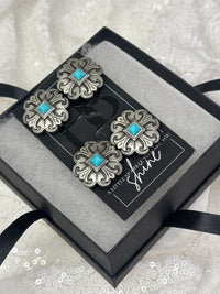 Antique Silver & Turquoise Floral Cross Concho Number Magnets 1039
