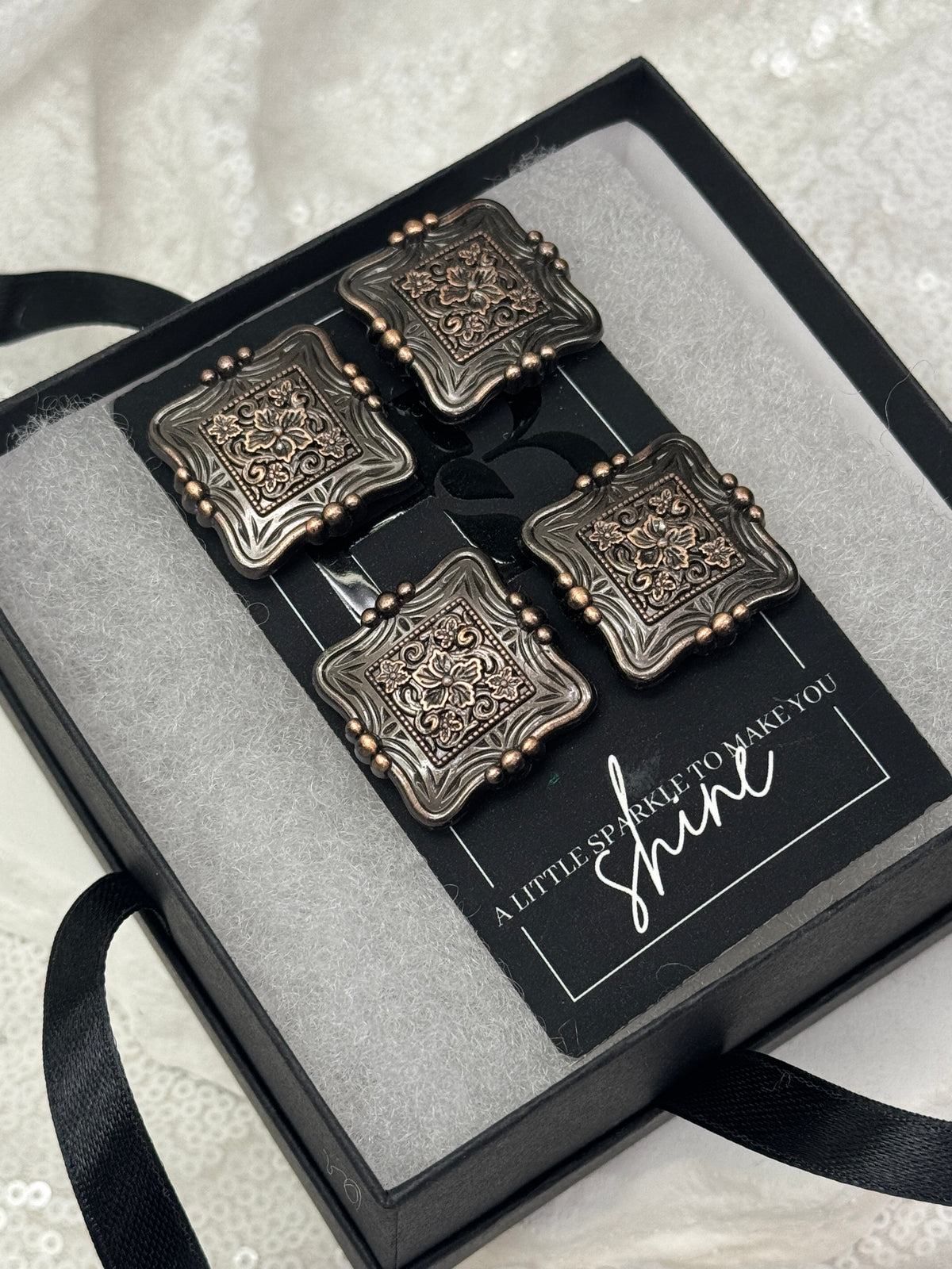 Antique Copper Square w/ Flower Concho Number Magnets 1036
